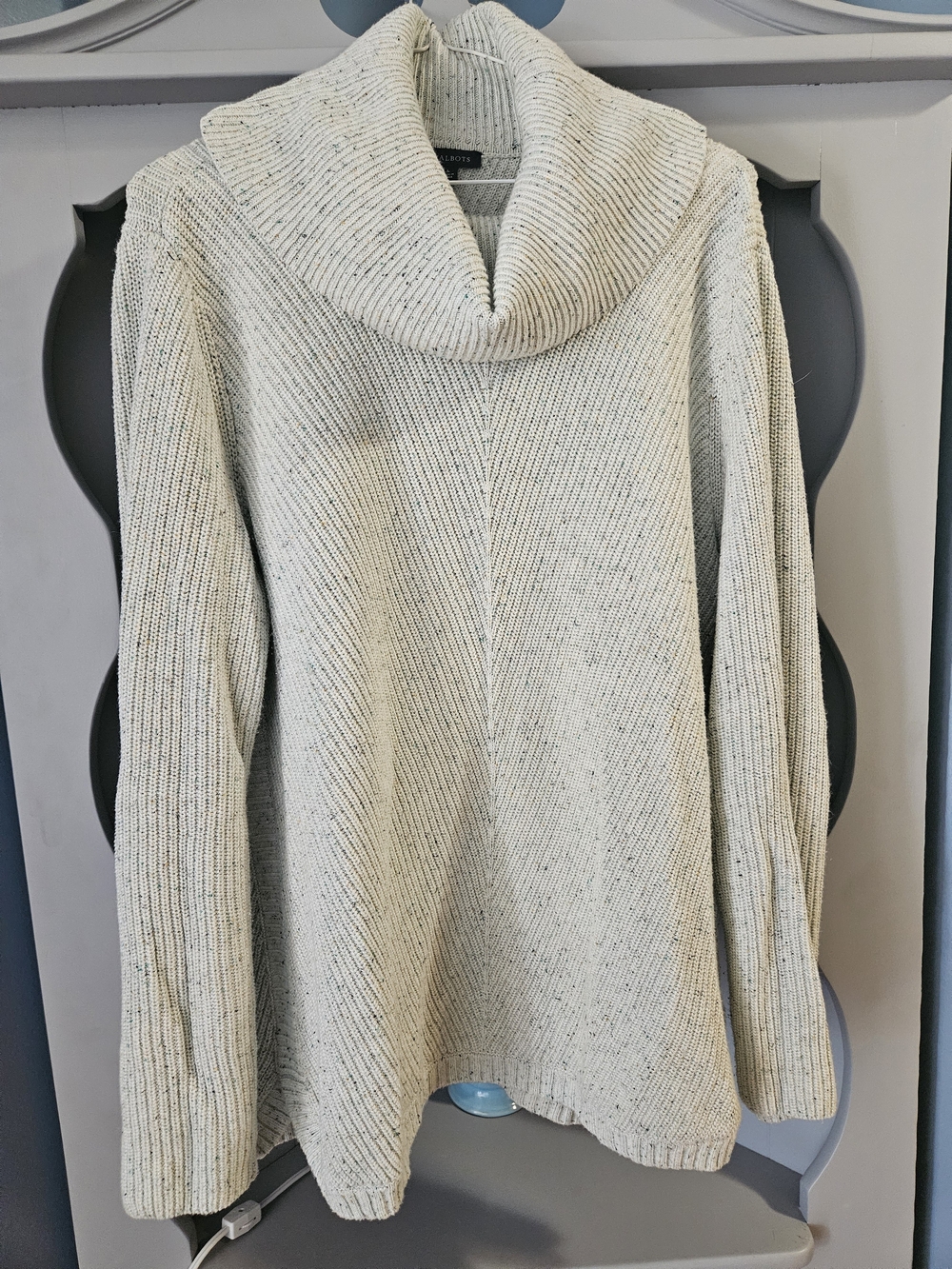 Talbots Soft Green Speckled Cowl Neck Sweater, Large